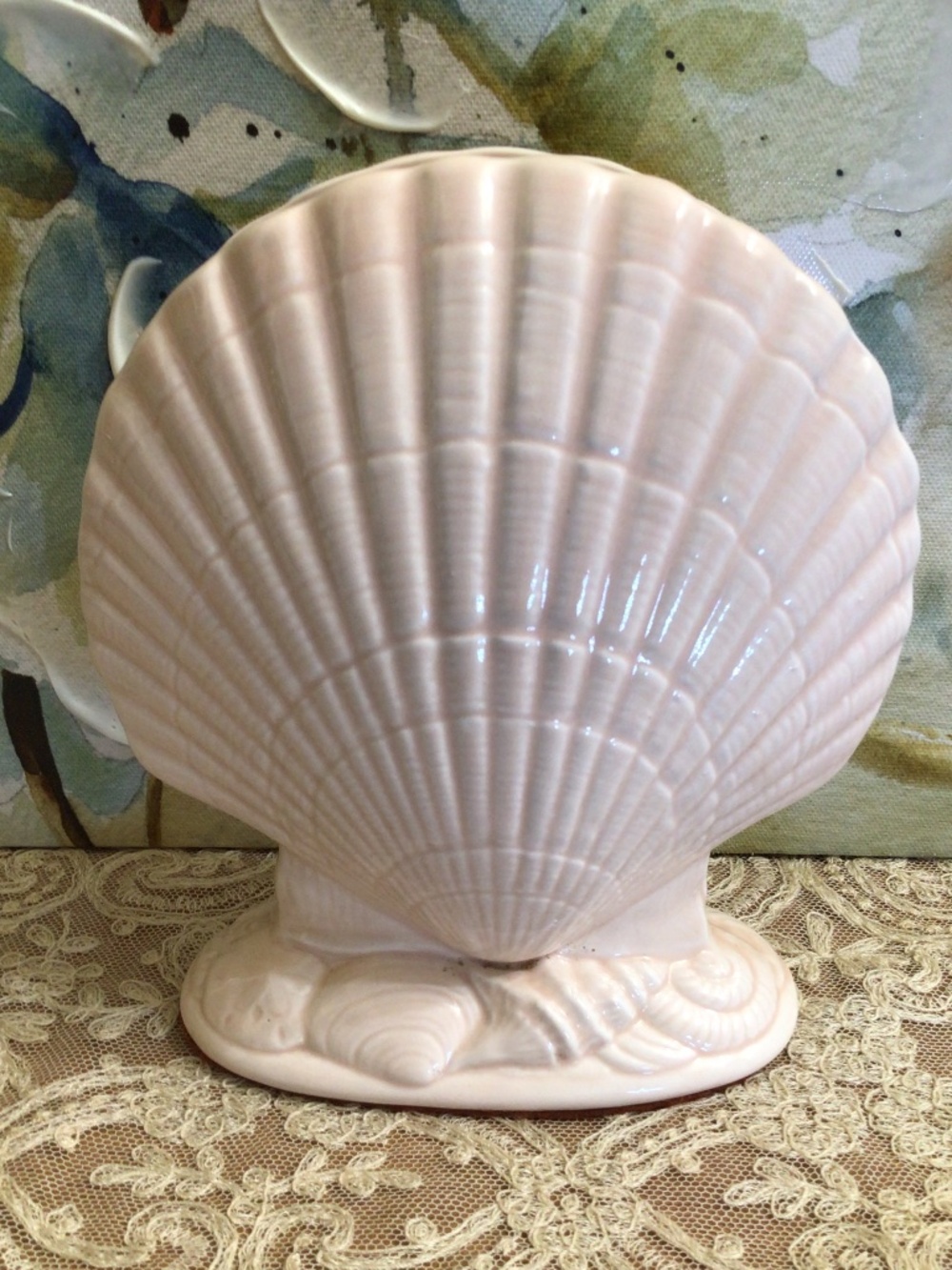 Vintage Mikasa Pale Peach Pink Clam Shell Vase 1980s Nautical Decor 6x6x2” 1980s